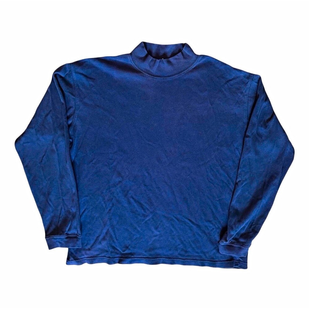 Vintage Gap Basics 100% Cotton Mock Neck Long Sleeve Shirt Navy Blue Mens size L